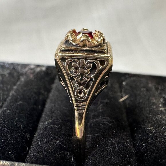 Vintage 14KGF Joseph Esposito Art Decor / Art Nouveau style Ring with Ruby - Picture 11 of 15